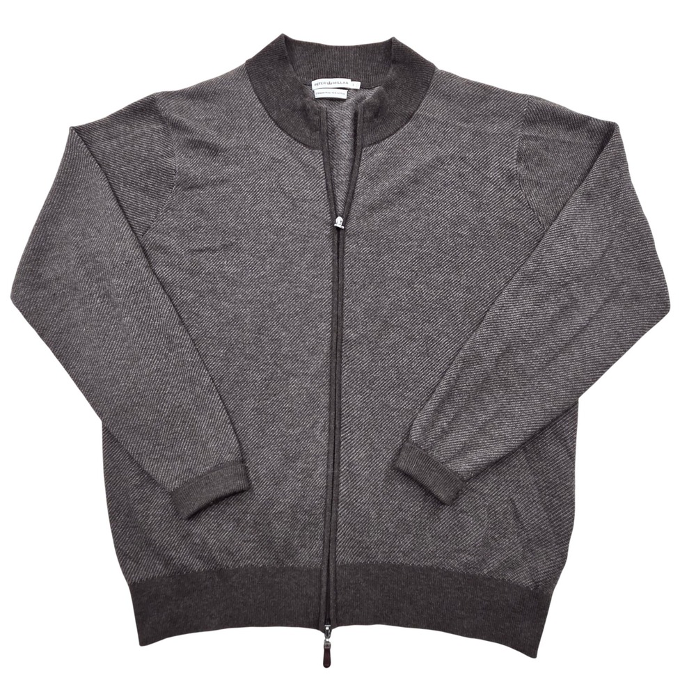 Peter Millar Crown Crescent Birdseye Full-Zip Sweater Brown Mens Large *READ